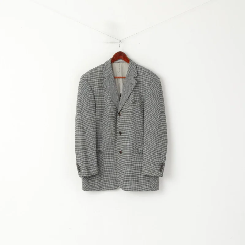 Smart Tops Hugo Boss Men 25 40 Blazer Grey Check Vintage Wool Einstein Single Breasted Jacket Smart Tops Hugo Boss Men 25 40 Blazer Grey Check Vintage Wool Einstein Single Breasted Jacket