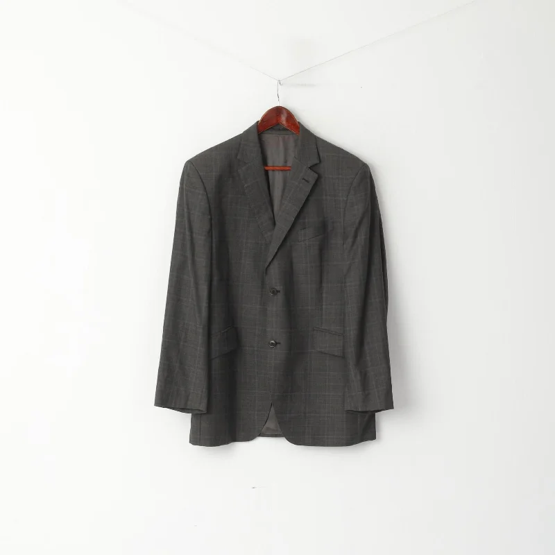 Modern Basics Austin Reed Men 42 Blazer Grey Blue Check Wool Cashmere Single Breasted Jacket Modern Basics Austin Reed Men 42 Blazer Grey Blue Check Wool Cashmere Single Breasted Jacket