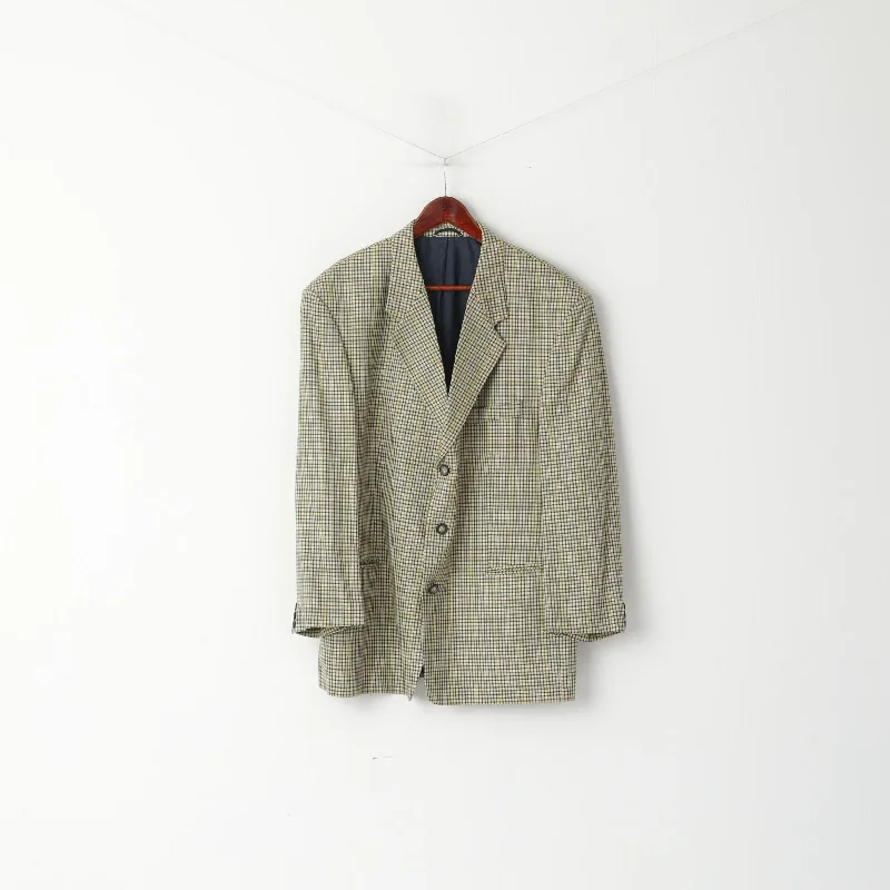 Urban Jackets John Harris Men 28 46 Blazer Beige Checkered Wool Silk Vintage 90s Stretch Fit Jacket Urban Jackets John Harris Men 28 46 Blazer Beige Checkered Wool Silk Vintage 90s Stretch Fit Jacket