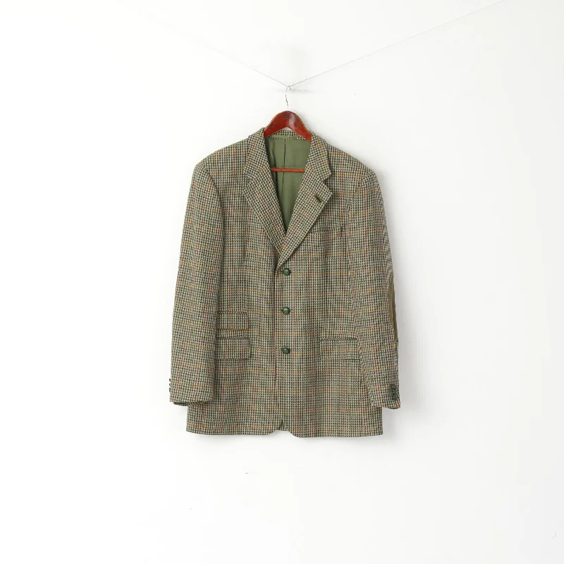Comfortable Fits Brian Tucker Men 44 Blazer Green Vintage Wool Houndstooth Patches Single Breasted Jacket Comfortable Fits Brian Tucker Men 44 Blazer Green Vintage Wool Houndstooth Patches Single Breasted Jacket