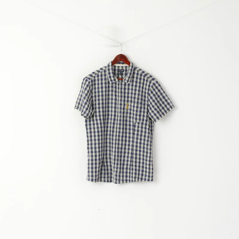 Sporty Jackets Armani Jeans Men XL (L) Casual Shirt Navy Check Cotton Crinkled Thin Fabric Top Sporty Jackets Armani Jeans Men XL (L) Casual Shirt Navy Check Cotton Crinkled Thin Fabric Top