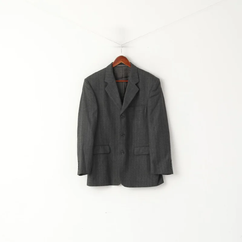 Street Style Pierre Cardin Men 50 40 Blazer Gray Striped Wool Single Breasted Jacket Street Style Pierre Cardin Men 50 40 Blazer Gray Striped Wool Single Breasted Jacket