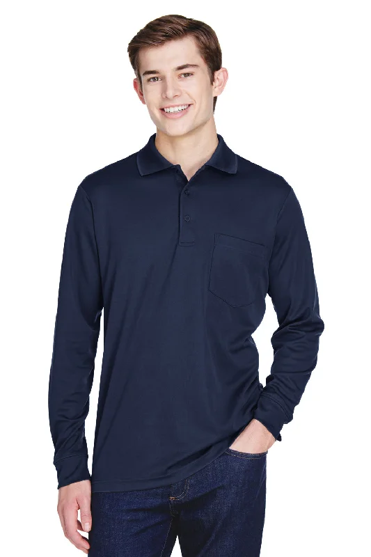 Cool Bottoms Core 365 Mens Pinnacle Performance Moisture Wicking Long Sleeve Polo Shirt w/ Pocket - Classic Navy Blue Cool Bottoms Core 365 Mens Pinnacle Performance Moisture Wicking Long Sleeve Polo Shirt w/ Pocket - Classic Navy Blue
