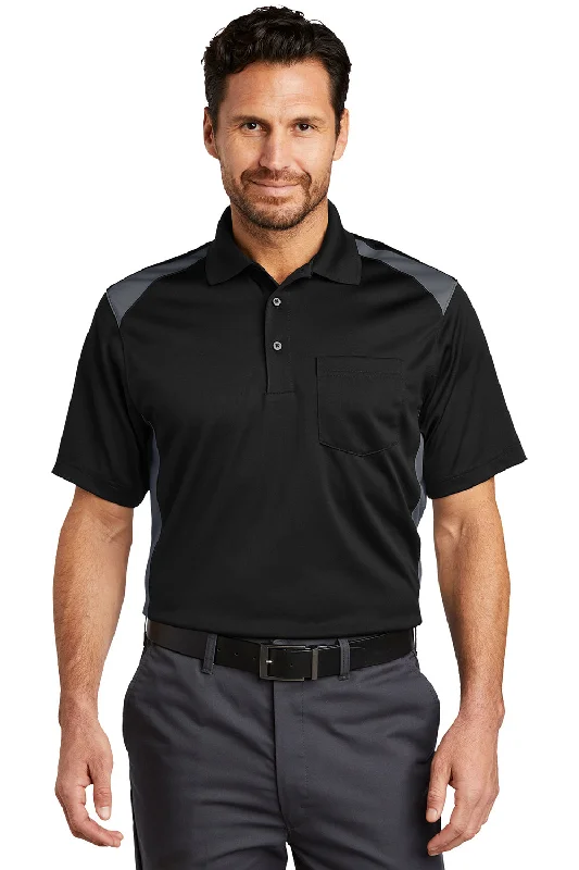 Casual Wear CornerStone Mens Select Moisture Wicking Short Sleeve Polo Shirt w/ Pocket - Black/Charcoal Grey Casual Wear CornerStone Mens Select Moisture Wicking Short Sleeve Polo Shirt w/ Pocket - Black/Charcoal Grey