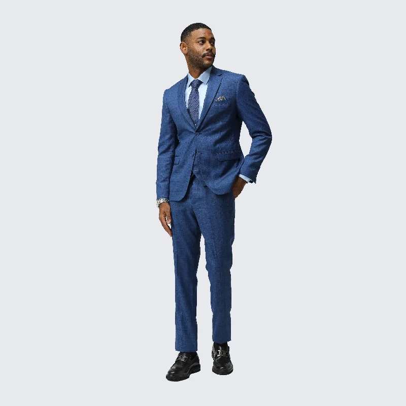 Relaxed Fit Dark Blue Skinny Fit Suit Three Piece Set - Wedding - Prom