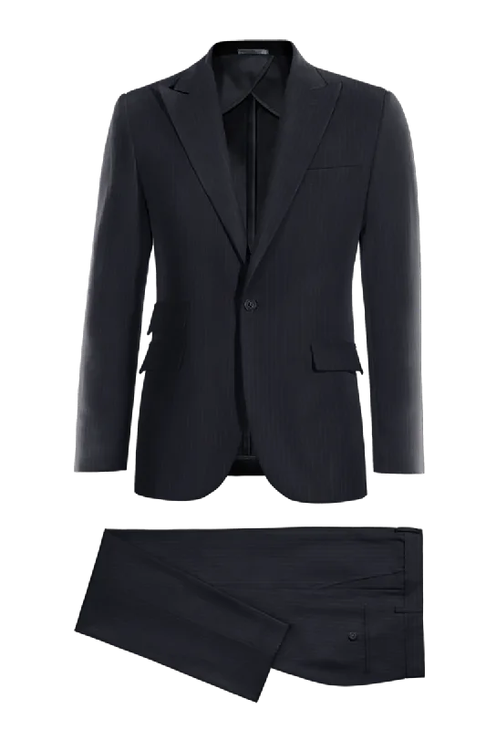 Urban Outfits Dark Blue Slim Fit Pinstripe 2 Piece 2 Button Suit