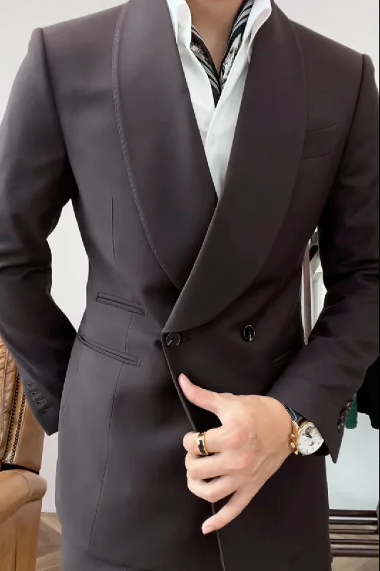 Trendy Shoes Dark Brown 2 Piece Shawl Lapel Double Breasted Suit