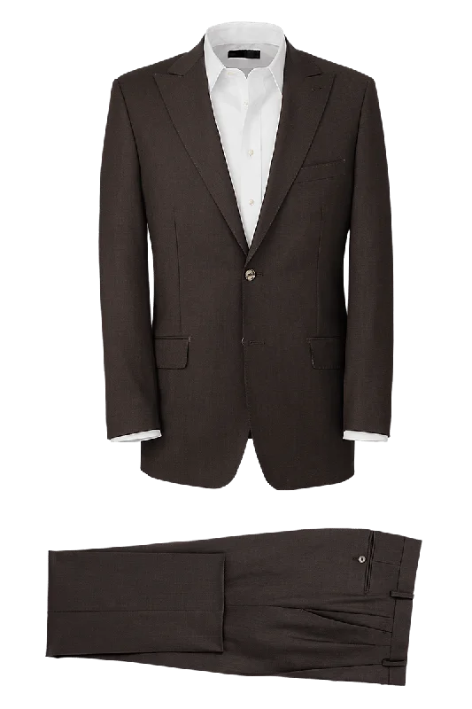 Chic Styles Dark Brown Wool Stretch Single Breasted Peak Lapel Suit