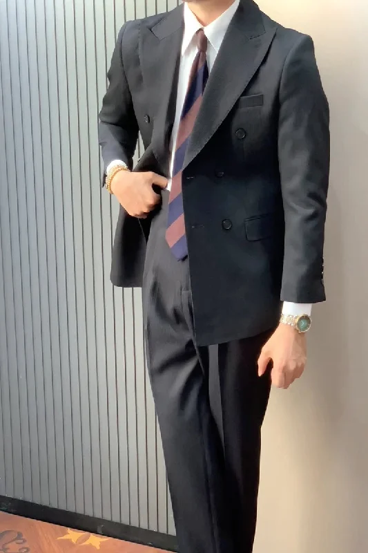 Relaxed Fit Clothing Deep Black 2 Piece Double Breasted Suit