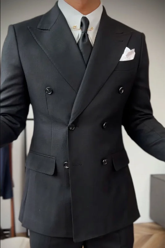 Minimalist Pieces Deep Black Regular fit 2 Piece Double Breasted Suit