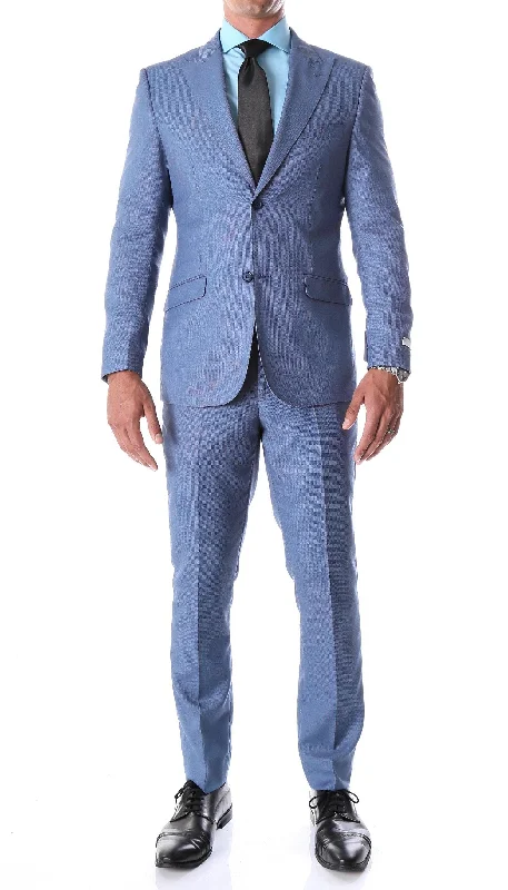 Trendy Look Detroit Blue Birdseye Peak Lapel 2 Piece  Slim Fit Suit