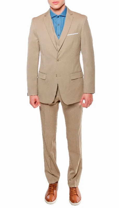 Layered Styles Ferrecci Mens Savannah Tan Slim Fit 3 Piece Suit