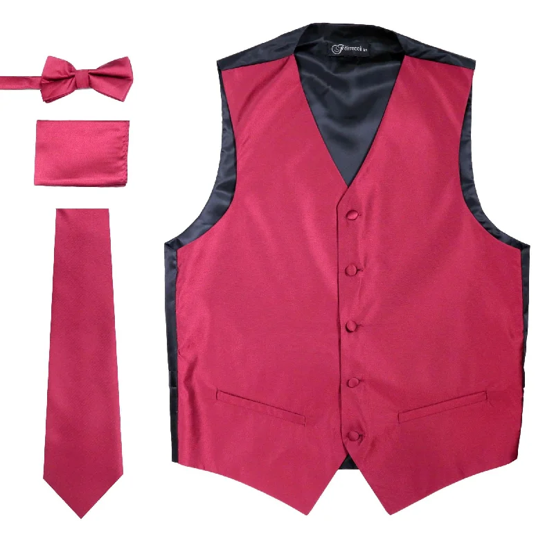 Cozy Jackets Ferrecci Mens Solid Burgundy Wedding Prom Grad Choir Band 4pc Vest Set