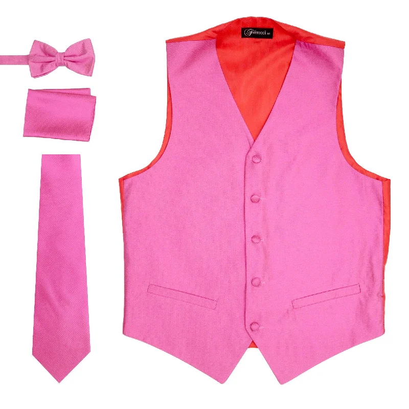 Relaxed Fit Clothing Ferrecci Mens Solid Fuchsia-Pink Wedding Prom Grad Choir Band 4pc Vest Set Relaxed Fit Clothing Ferrecci Mens Solid Fuchsia-Pink Wedding Prom Grad Choir Band 4pc Vest Set