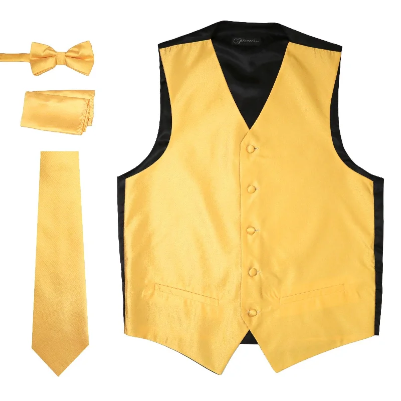Formal Casuals Ferrecci Mens Solid Gold Wedding Prom Grad Choir Band 4pc Vest Set