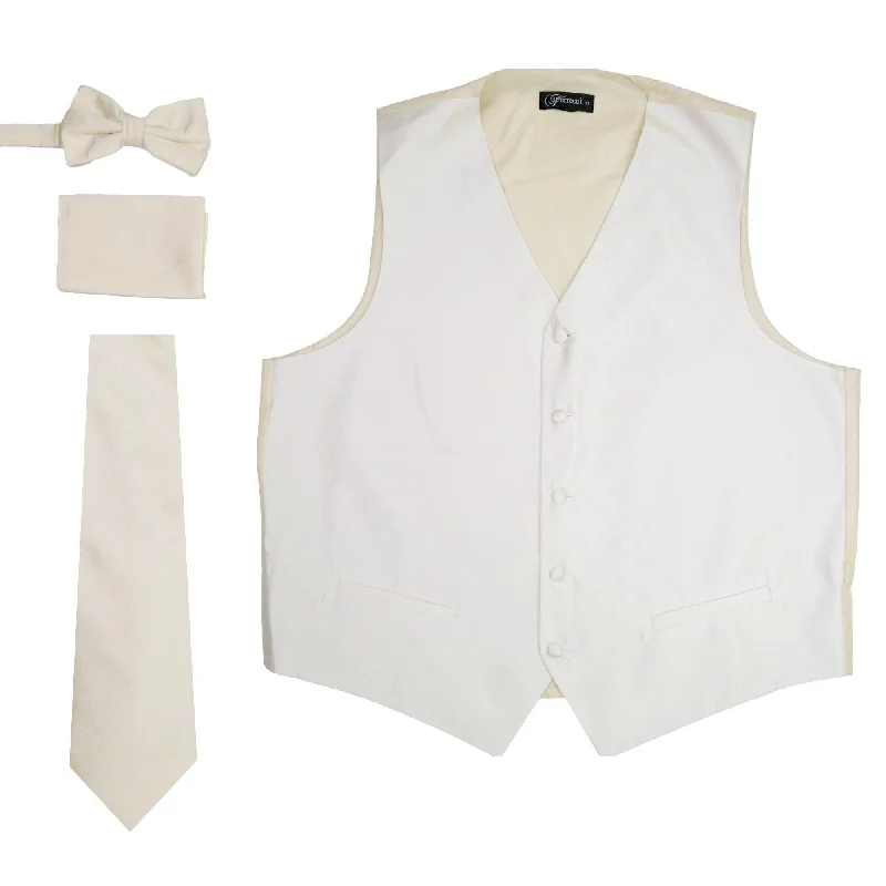 Smart Tops Ferrecci Mens Solid Off-White Wedding Prom Grad Choir Band 4pc Vest Set