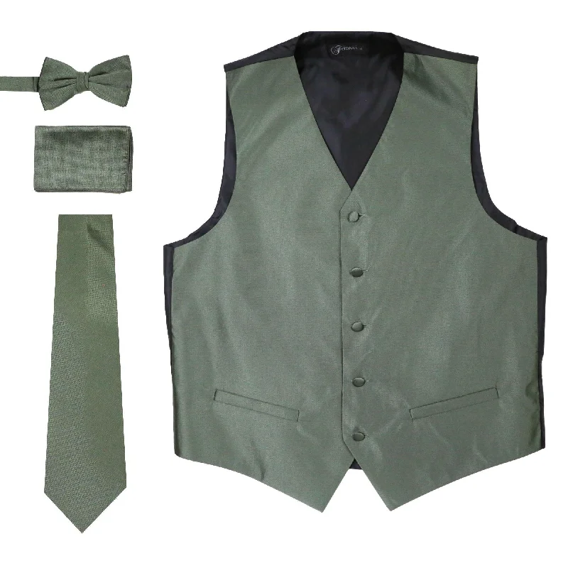 Active Styles Ferrecci Mens Solid Olive Wedding Prom Grad Choir Band 4pc Vest Set