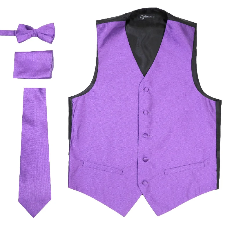Smart Pants Ferrecci Mens Solid Purple Wedding Prom Grad Choir Band 4pc Vest Set