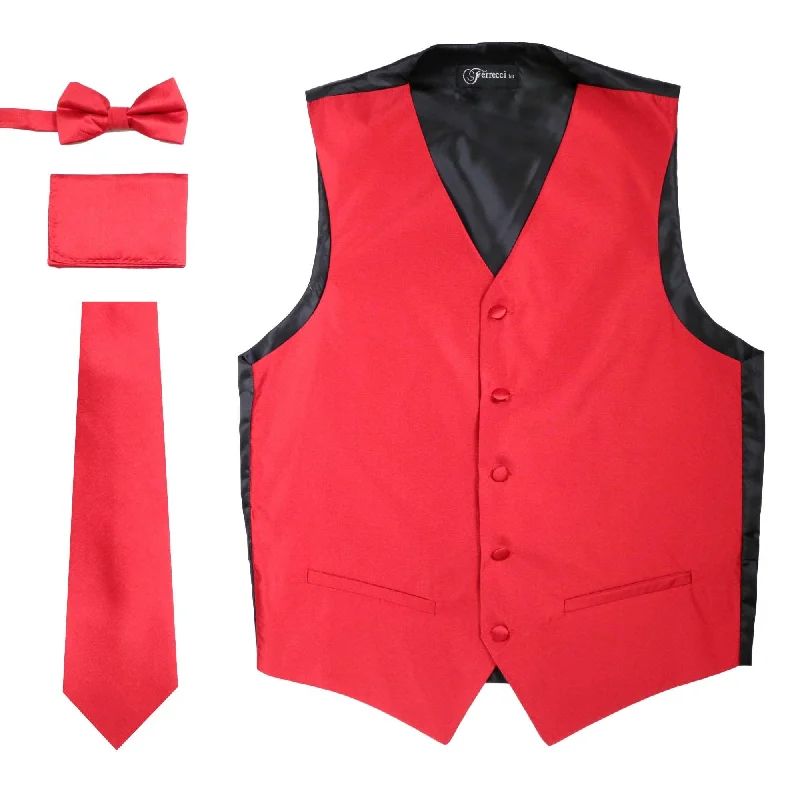 Stylish Jeans Ferrecci Mens Solid Red Wedding Prom Grad Choir Band 4pc Vest Set