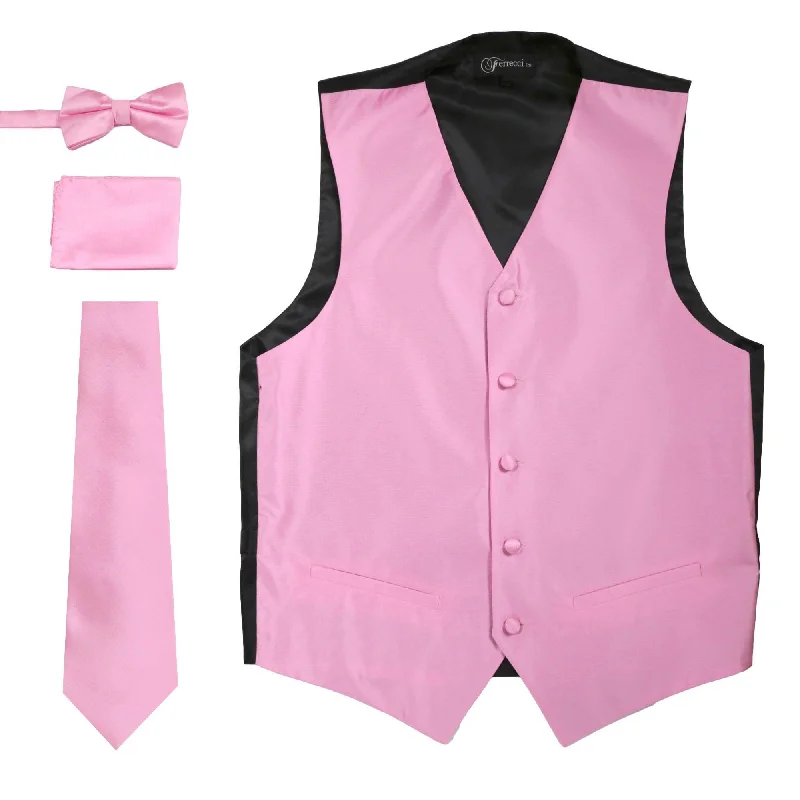 Athletic Outfits Ferrecci Mens Solid Rose Wedding Prom Grad Choir Band 4pc Vest Set