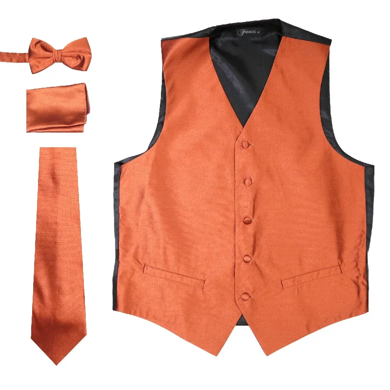 Trendy Shoes Ferrecci Mens Solid Rust Vest Set Includes Tie Bow Tie Hankie and Vest