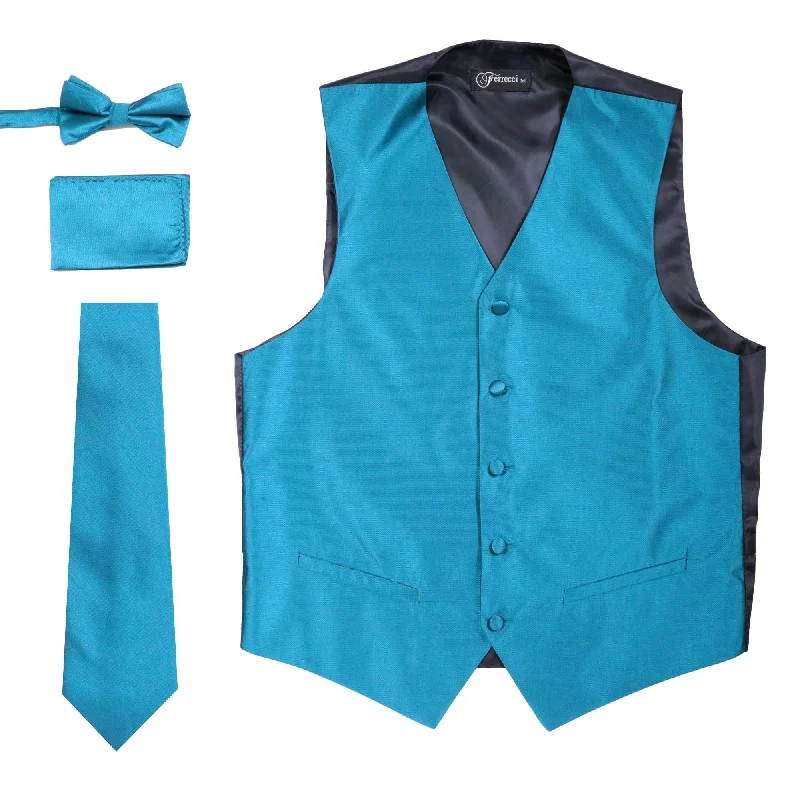 Winter Outfits Ferrecci Mens Solid Teal Wedding Prom Grad Choir Band 4pc Vest Set