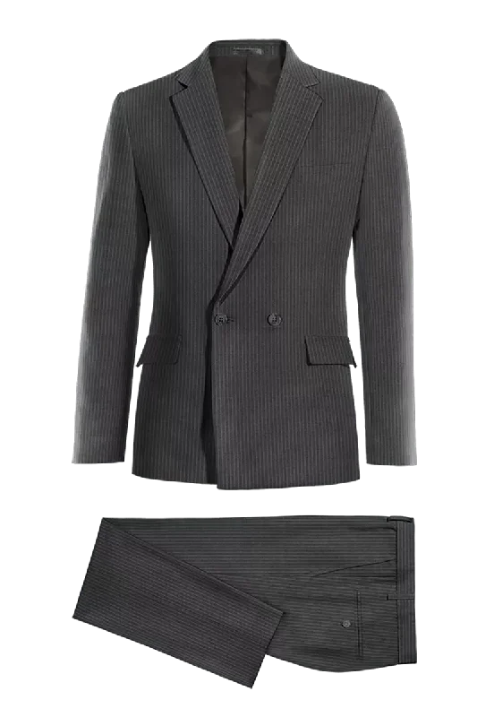 Cool Bottoms Gray Slim Fit Charcoal Pinstripe 2 Piece Double Breasted Suit
