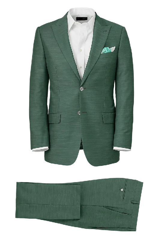 Casual Button-ups Green Performance Blend Single Breasted Peak Lapel Suit