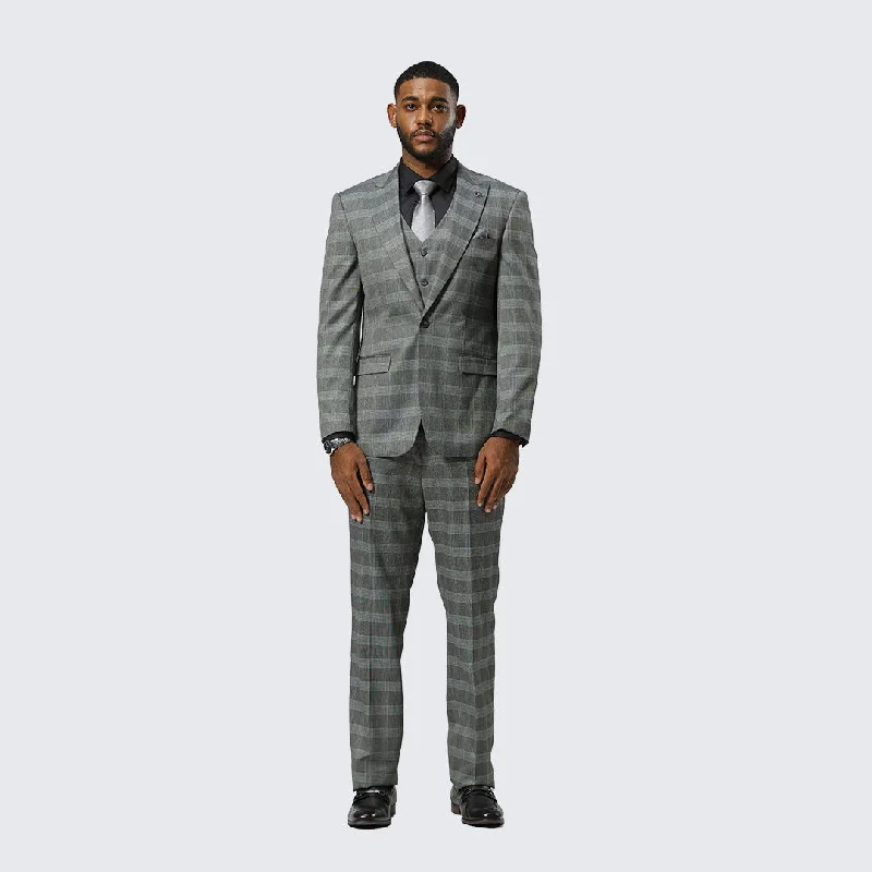 Urban Fashion Grey Glen Check Three Piece Suit By Stacy Adams - Wedding - Prom