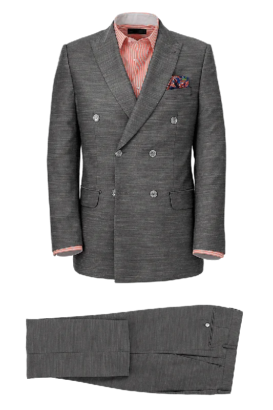 Comfy Tops Grey Performance Blend Double Breasted Peak Lapel Suit