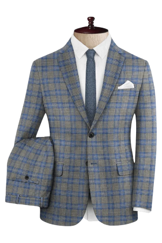 Athletic Tops Grey Plaid 2-Button Wool Suit