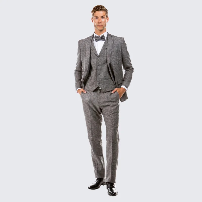 Minimalist Pieces Grey Tweed Suit Three Piece Set - Wedding - Prom