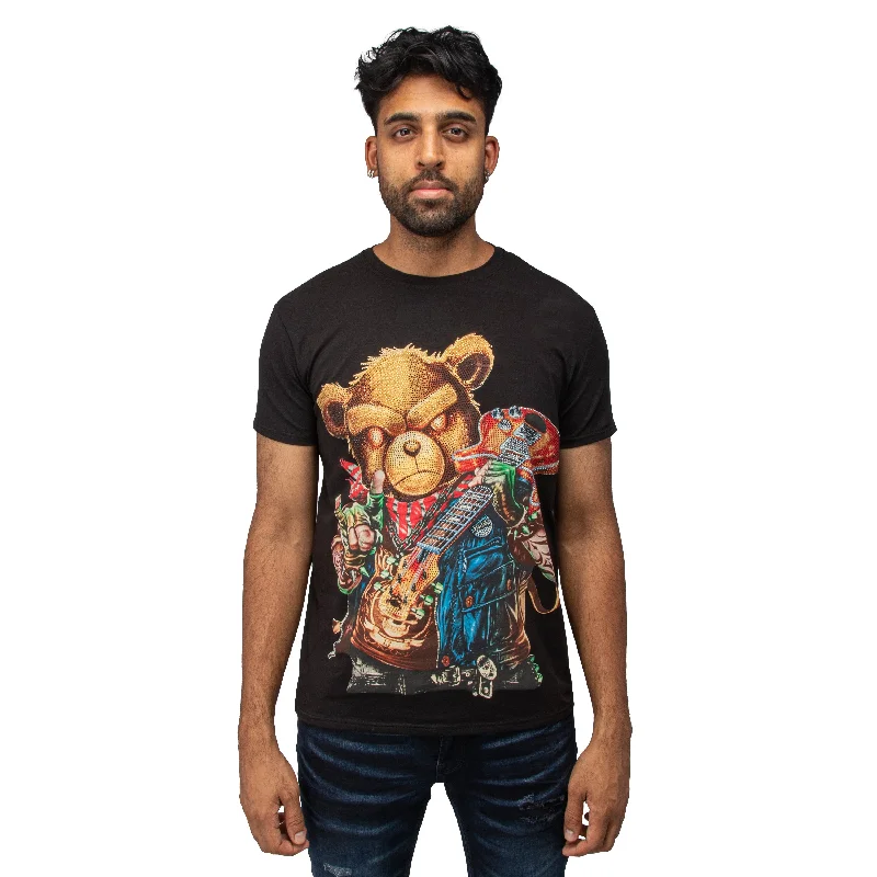 Everyday Look Heads or Tails Men's Guitar Pig Rhinestone Studded Graphic Printed T-Shirt Everyday Look Heads or Tails Men's Guitar Pig Rhinestone Studded Graphic Printed T-Shirt