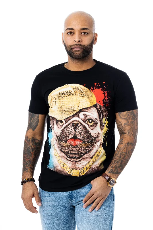 Formal Wear Heads or Tails Men's Cool Rich Pug Dog Rhinestone Studded Graphic Printed Short Sleeve T-Shirt Formal Wear Heads or Tails Men's Cool Rich Pug Dog Rhinestone Studded Graphic Printed Short Sleeve T-Shirt