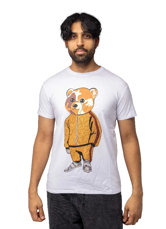Cool Jackets Heads or Tails Men's Slim Fit Crewneck Rhinestone Studded Graphic Printed T-Shirt Stone Tee Bear In Jogger Set Cool Jackets Heads or Tails Men's Slim Fit Crewneck Rhinestone Studded Graphic Printed T-Shirt Stone Tee Bear In Jogger Set