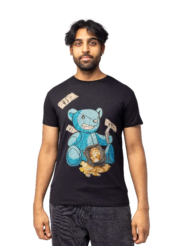 Trendy Apparel Heads or Tails Men's Slim Fit Crewneck Rhinestone Studded Graphic Printed T-Shirt Stone Tee Blue Bear With Money Trendy Apparel Heads or Tails Men's Slim Fit Crewneck Rhinestone Studded Graphic Printed T-Shirt Stone Tee Blue Bear With Money