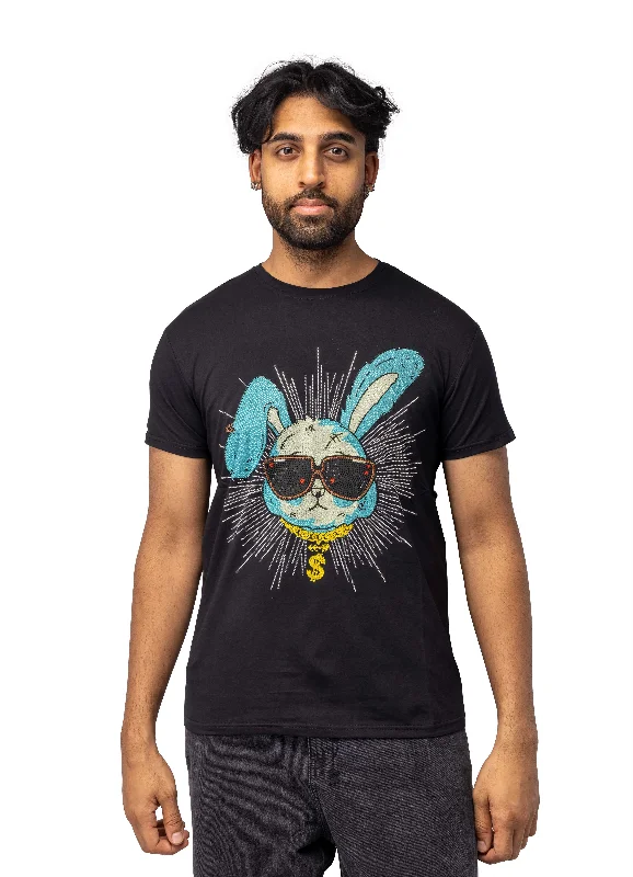 Relaxed Styles Heads or Tails Men's Slim Fit Crewneck Rhinestone Studded Graphic Printed T-Shirt Stone Tee Blue Rabbit With Money Chain Relaxed Styles Heads or Tails Men's Slim Fit Crewneck Rhinestone Studded Graphic Printed T-Shirt Stone Tee Blue Rabbit With Money Chain