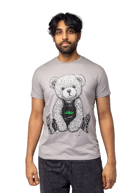 Bold Designs Heads or Tails Men's Slim Fit Crewneck Rhinestone Studded Graphic Printed T-Shirt Stone Tee Seated Bear With Green Crown Bold Designs Heads or Tails Men's Slim Fit Crewneck Rhinestone Studded Graphic Printed T-Shirt Stone Tee Seated Bear With Green Crown