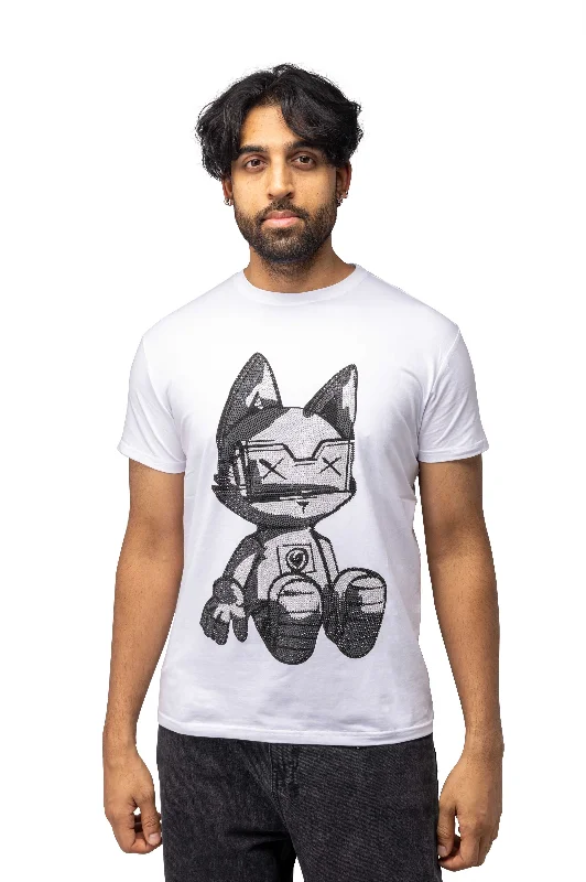 Travel Wardrobe Heads or Tails Men's Slim Fit Crewneck Rhinestone Studded Graphic Printed T-Shirt Stone Tee Seated Kitten With Shades Travel Wardrobe Heads or Tails Men's Slim Fit Crewneck Rhinestone Studded Graphic Printed T-Shirt Stone Tee Seated Kitten With Shades