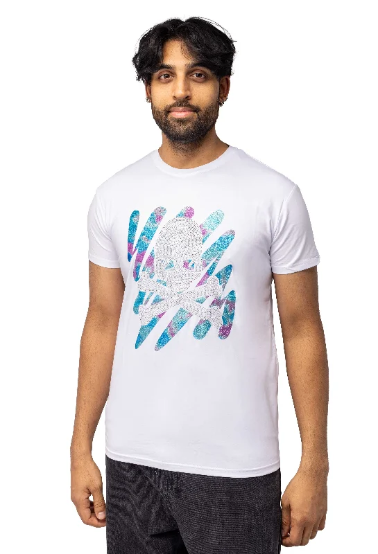 Comfy Tops Heads or Tails Men's Slim Fit Crewneck Rhinestone Studded Graphic Printed T-Shirt Stone Tee Silver Skull With Bones Comfy Tops Heads or Tails Men's Slim Fit Crewneck Rhinestone Studded Graphic Printed T-Shirt Stone Tee Silver Skull With Bones