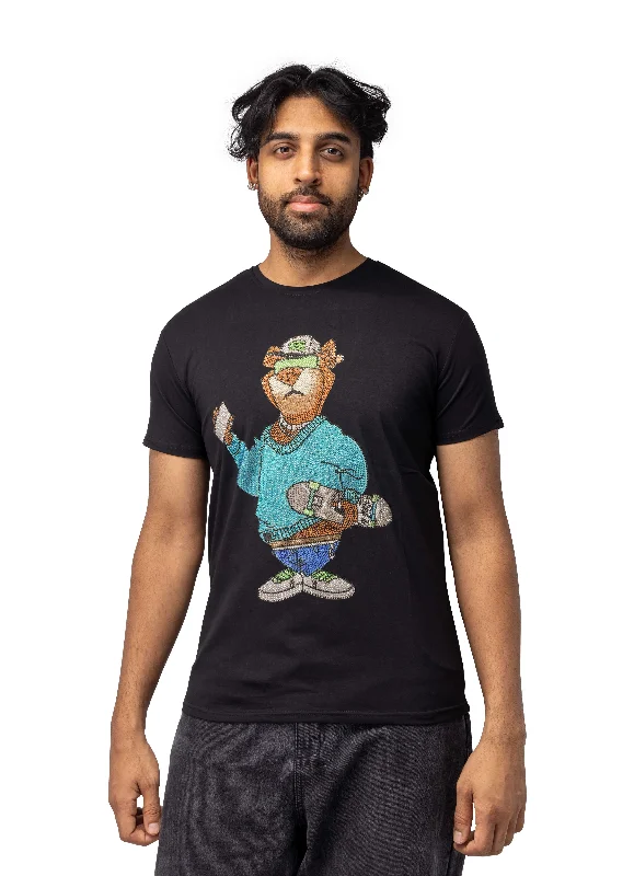 Cool Bottoms Heads or Tails Men's Slim Fit Crewneck Rhinestone Studded Graphic Printed T-Shirt Stone Tee Skateboard Bear Cool Bottoms Heads or Tails Men's Slim Fit Crewneck Rhinestone Studded Graphic Printed T-Shirt Stone Tee Skateboard Bear