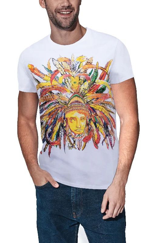 Classic Apparel HEADS OR TAILS Men's Colorful Feathers Golden Mask Rhinestone Graphic T-Shirt Classic Apparel HEADS OR TAILS Men's Colorful Feathers Golden Mask Rhinestone Graphic T-Shirt