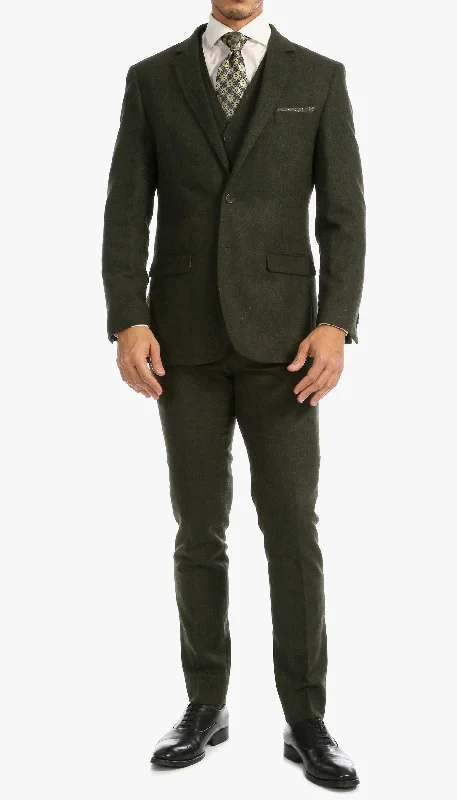 Stylish Suits Bradford Hunter Green Slim Fit 3 Piece Tweed Suit