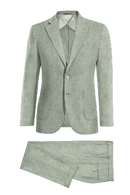 Casual Outerwear Light Green Slim Fit Pinstripe 2 Piece 2 Button Suit