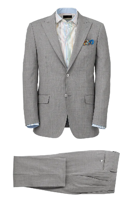 Casual Styles Light Grey Wool Stretch Single Breasted Peak Lapel Suit