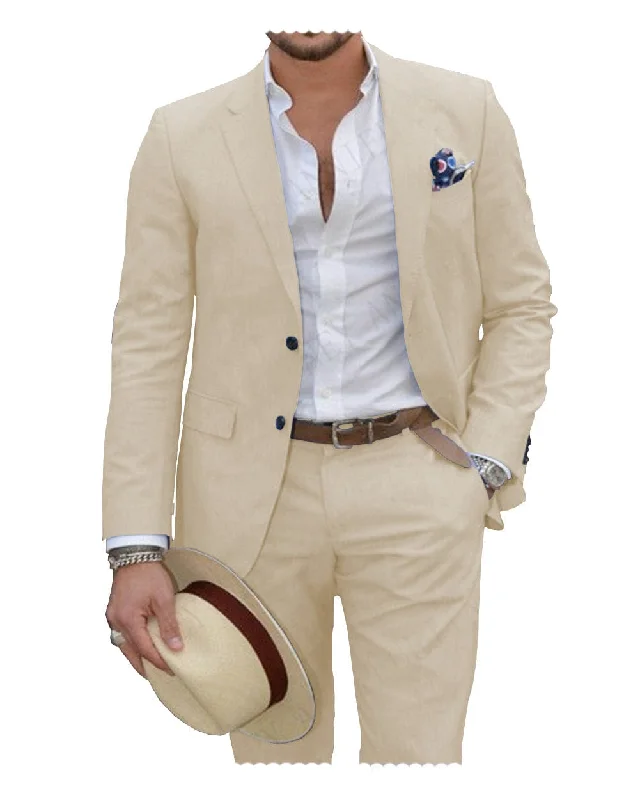 Easygoing Wardrobe Linen Suit for Men Casual Wedding Suit for Men (Blazer+Pants)