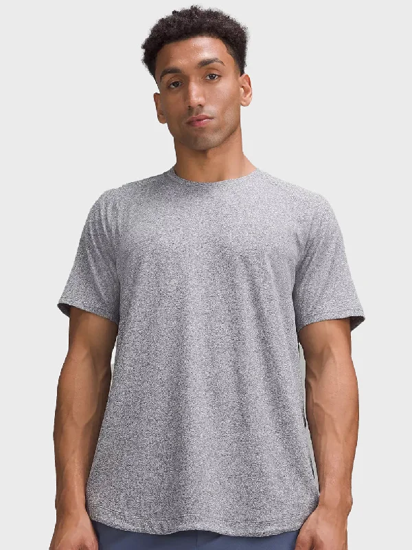 Cool Pieces LULULEMON HEATHERED OIL GREY LICENSE TO TRAIN SHORT-SLEEVE SHIRT