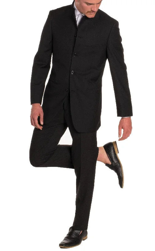 Comfort Jackets Mandarin Collar Suit - 2 Piece - Black