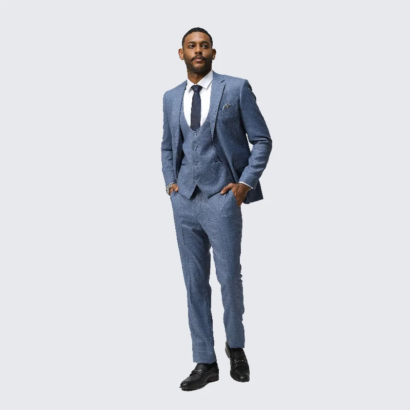 Everyday Look Medium Blue Skinny Fit Suit Three Piece Set - Wedding - Prom