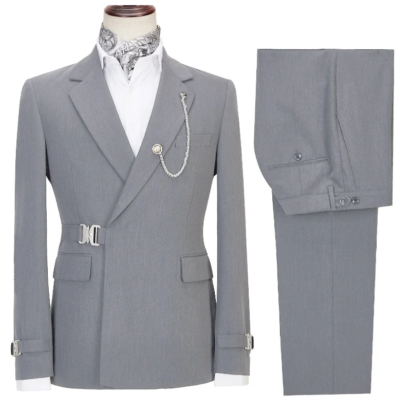 Casual Trousers Men's 2 Piece Suit with Metal Clasp Slim Fit Suit Stylish Tuxedo Suit Set Casual Trousers Men's 2 Piece Suit with Metal Clasp Slim Fit Suit Stylish Tuxedo Suit Set